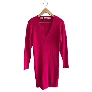 VINTAGE | ANNE KLEIN II Wool Cashmere Blend Ribbed Hot Pink Sweater Dress